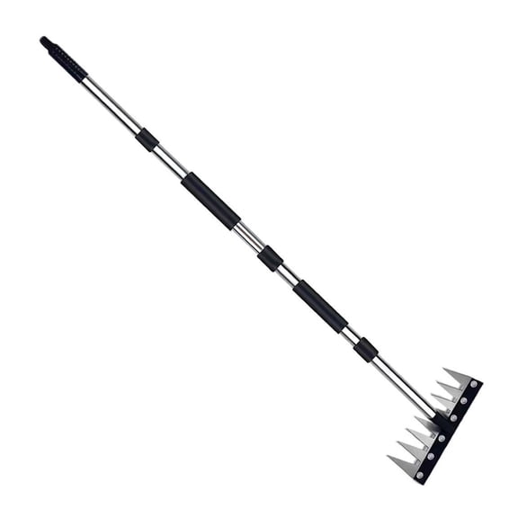 Garden Weeding Tool Weeding Rake with Adjustable Long Handle 8 Teeth Iron Tool for Soil Loosening Weed Removal Rust-resistant Garden Rake Lightweight