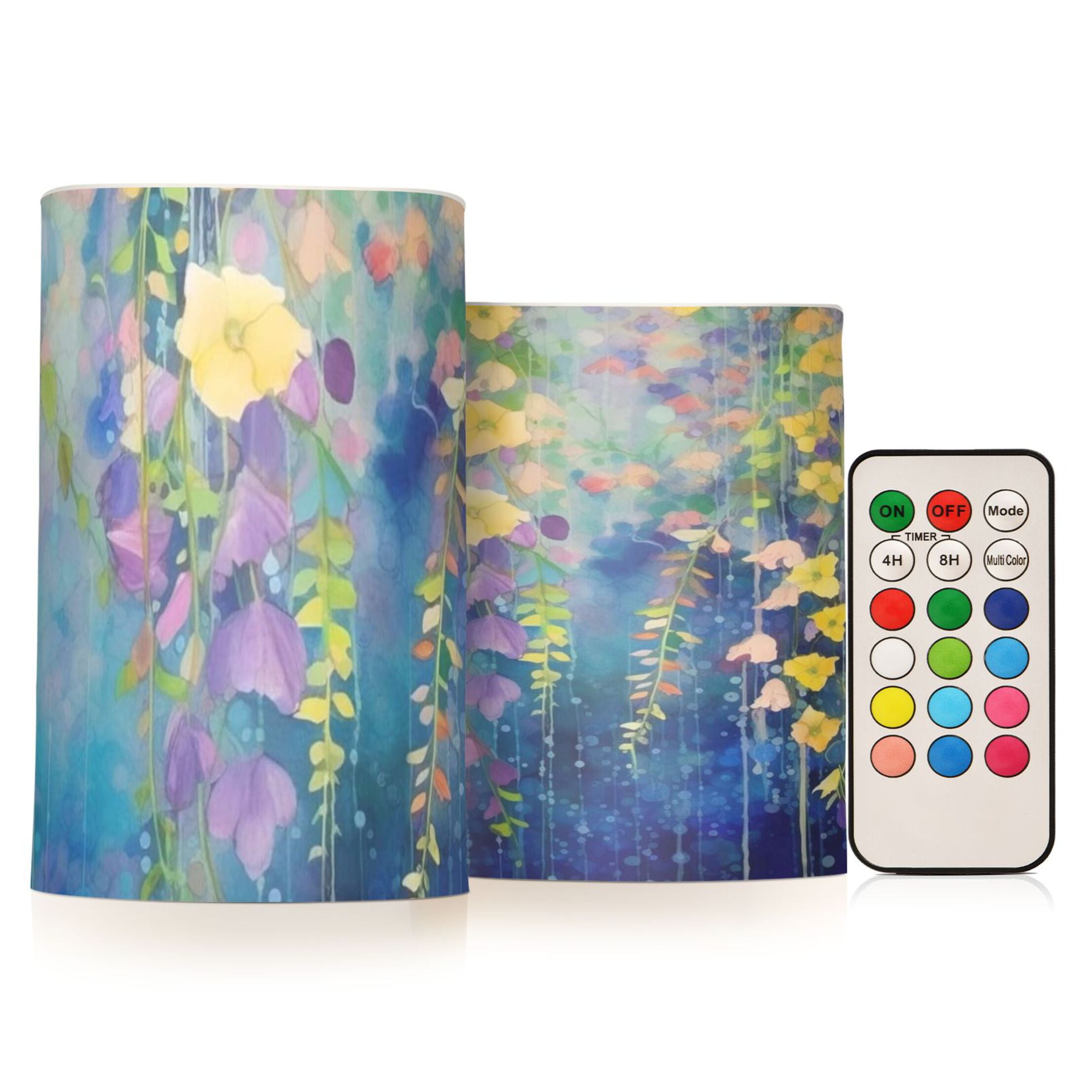 Garden Wildflower Flickering Flameless Candles Battery Operated with Remote Timer LED Pillar Candles Set of 2