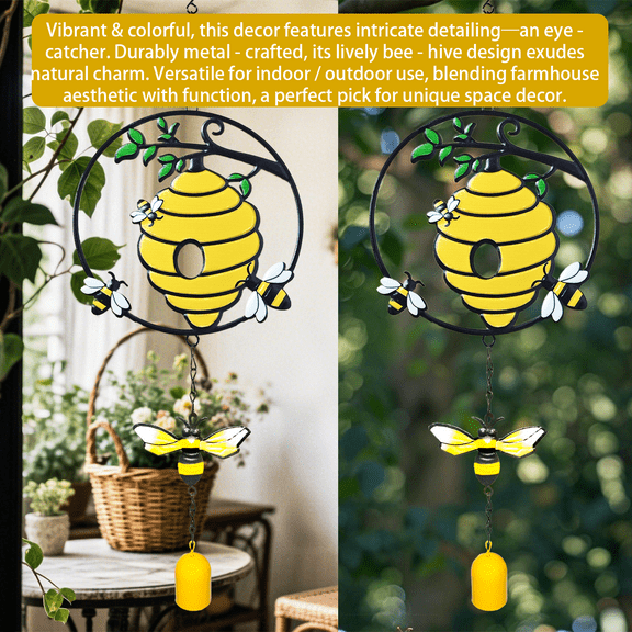 Garden Wind Chime Outdoor Clearance, Bee Wind Chime for Garden, Patio, Balcony, Outdoor/Indoor Decor, Metal Garden Art Decor