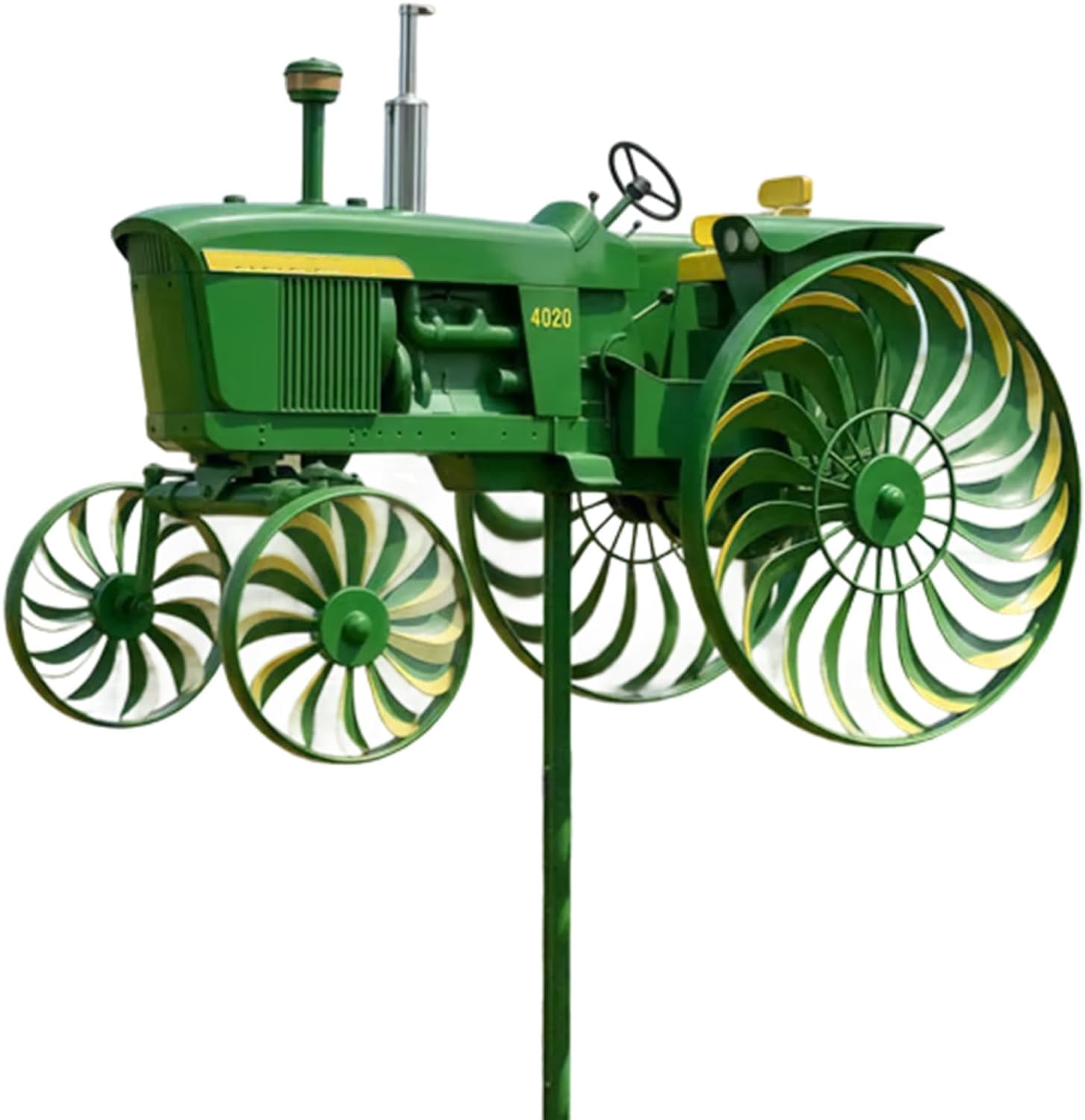 Windmill Rims Garden Wind Spinner, Green Tractor Windmill Stake with Rotating Wheels ...
