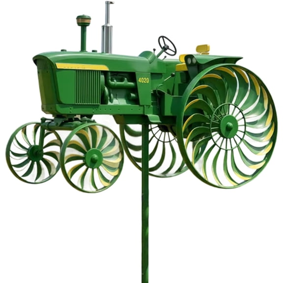 Garden Wind Spinner, Green Tractor Windmill Stake with Rotating Wheels for Patio Yard Garden, Unique Outdoor Sculptures Ornament Gift for Friends Family(xxw)