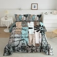 thumbnail image 1 of Garden Windmill Bedding Set Rustic Retro Farm House Quilt,Country Vintage Barn Door Comforter Set Queen,Cottage Lodge Cabin Duvet Insert Winnower Wooden Plank Farmhouse Decor, 1 of 5