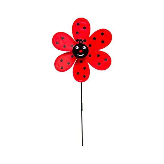 Garden Windmill Propeller Decorations - Sturdy Plastic Ladybug & Flower Design Wind Spinner for Patio, Balcony, Yard - Easy Install with Metal Pole - Eco-Friendly Wind-Powered Lawn Decor