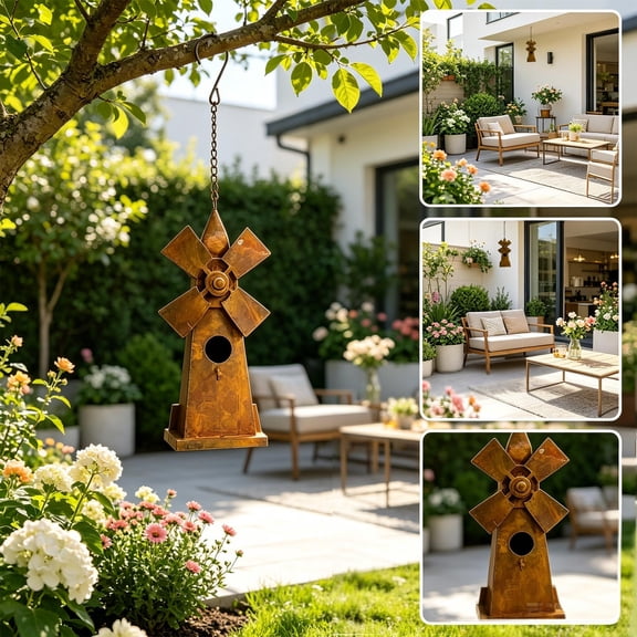 Garden Windmill Stake, Metal Windmill Garden Decor with Rotating Design Weather Resistant Finish and Rustic Farmhouse Style, Outdoor Yard Ornament for Lawn Patio Courtyard Garden Lovers
