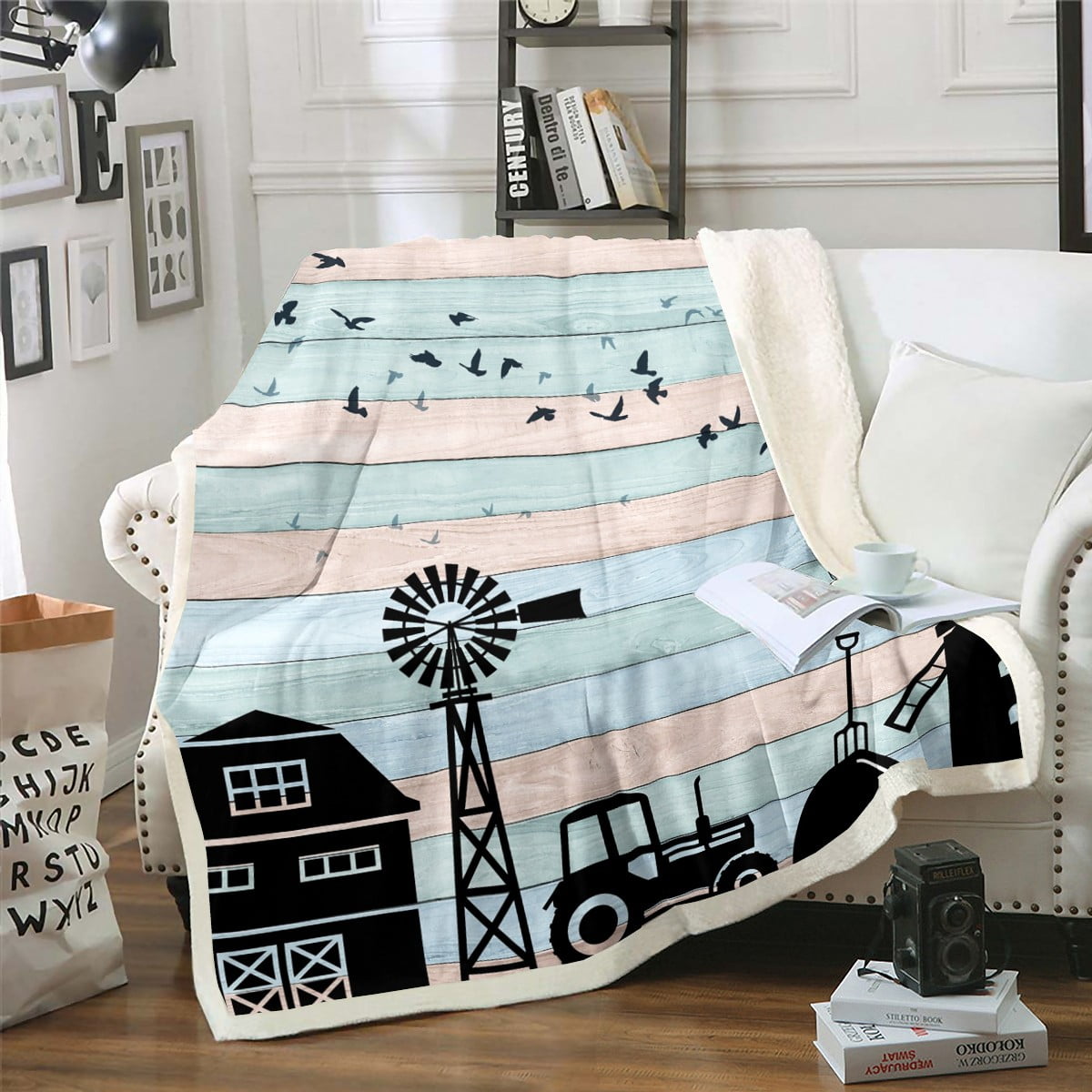 Garden Windmill Throw Blanket Windmill Decor Farmhouse Fleece Blanket