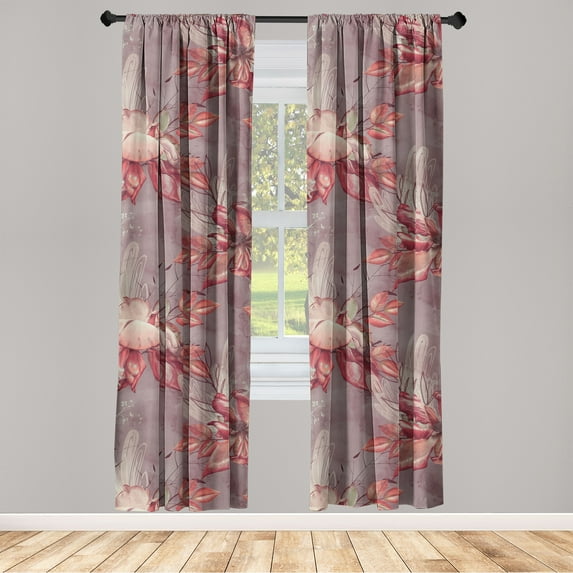 Garden Window Curtains, Vintage Retro Art Featuring Roses Twigs Leaves Floral Ornament, Lightweight Decor 2-Panel Set with Rod Pocket, Pair of - 28"x84", Dark Fuchsia and Slate Brown, by Ambesonne
