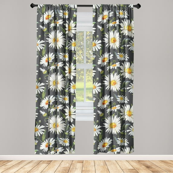 Garden Window Curtains, Vintage Watercolor Style Sunflowers and Leaves Illustrations Art, Lightweight Decor 2-Panel Set with Rod Pocket, Pair of - 28"x84", Burnt Orange and Olive Green, by Ambesonne