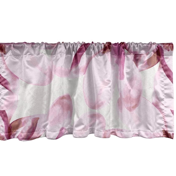 Garden Window Valance, Magnolia Flowers Pattern Exotic Floral Theme Art on Plain Backdrop, Curtain Valance for Kitchen Bedroom with Rod Pocket, 54" X 18", Pale Fuchsia and Soft Pink, by Ambesonne