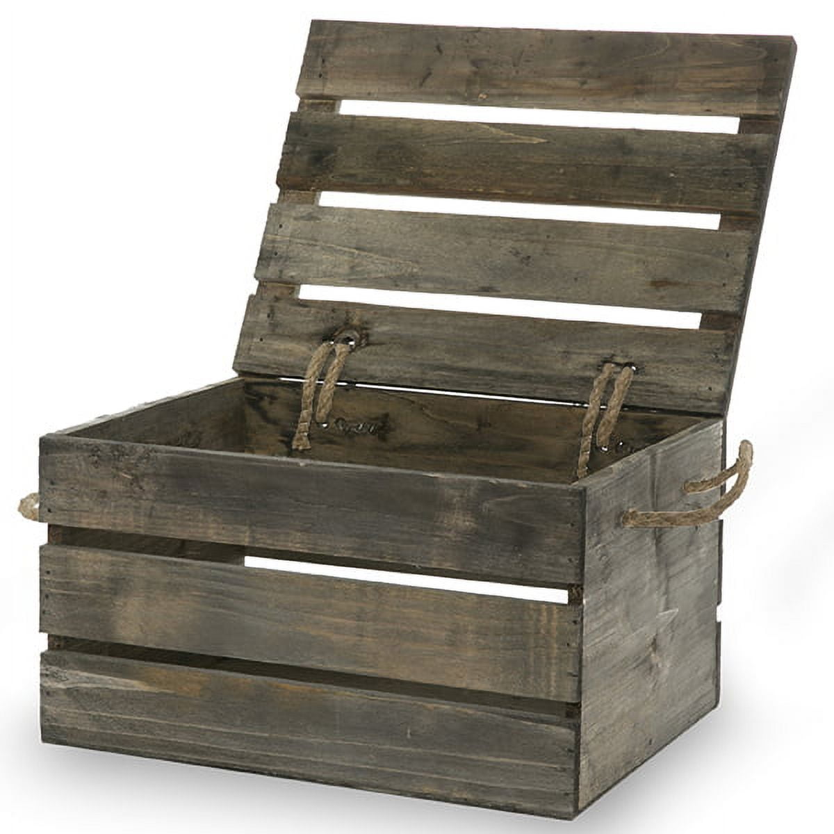 Garden Winds Antique Grey Wooden Crate Storage Box with Lid Medium