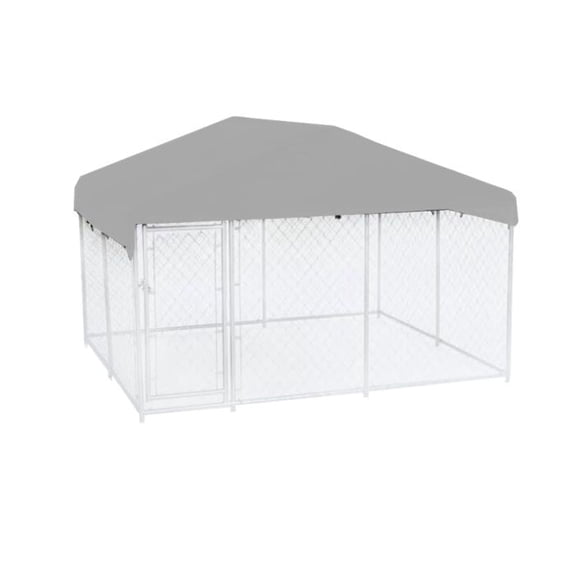 Garden Winds Custom Fit Replacement Canopy Top Cover Compatible with The Lucky Dog CL 61528EZ, CL 00303 10' X 10' Chain Link Dog Kennel - Upgraded Performance Riplock 350 Fabric - Slate Gray