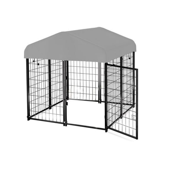 Garden Winds Custom Fit Replacement Canopy Top Cover Compatible with The PawGiant 4' x 4' x 4.5' Pet Dog Kennel Playpen Crate - Upgraded Performance RipLock 350 Fabric - Slate Gray