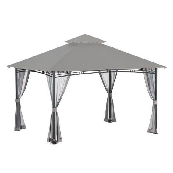 Garden Winds Custom Fit Replacement Canopy Top Cover and Netting Set Compatible with Backyard Creations 184DGZ1-PU-25 13' x 10' Roof Style Gazebo - Upgraded RipLock 350 Fabric - Slate Gray