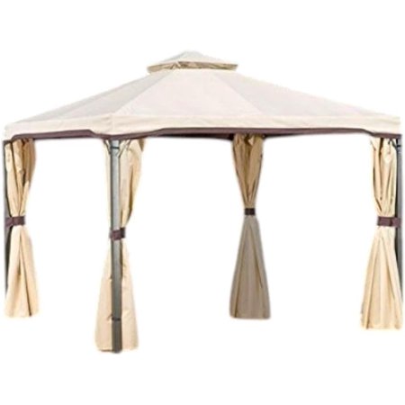 Garden Winds Custom Fit Replacement Canopy Top Cover and Netting Set Compatible with The Bergamo Gazebo - Upgraded Performance - Beige, Riplock 350