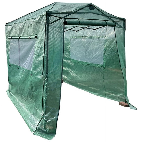 Garden Winds Custom Fit Replacement Cover Compatible with The Eagle Peak 8x6 Portable Walk In Pop Up Greenhouse Zipper Entry Doors 2 Mesh Side Windows - PE Fabric - Green