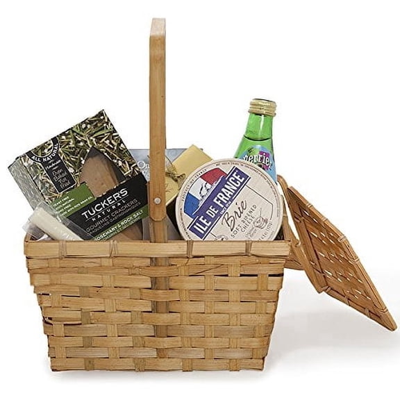 Garden Winds Rect Bamboo Weave Picnic Basket with Lid Small - Honey 10in