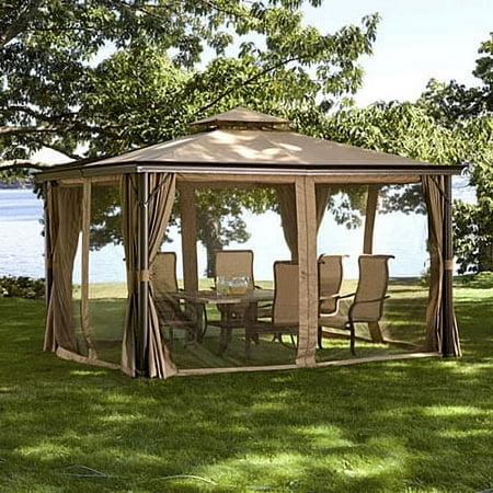 Garden Winds Replacement Canopy Top and Netting Set for the Elworth Gazebo - Riplock 350