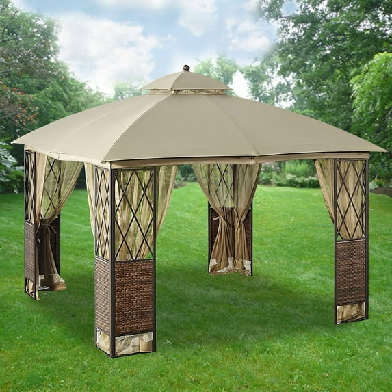 Garden Winds Replacement Canopy Top and Side Mosquito Netting Set for 10x10 Wicker Gazebo - Riplock 350