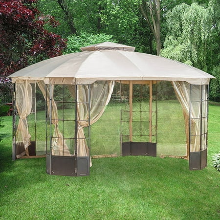 Garden Winds Replacement Canopy Top and Side Mosquito Netting Set for Polina Gazebo - Riplock 350