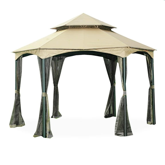 Garden Winds Replacement Canopy Top and Side Mosquito Netting Set for South Bay Hexagon Gazebo - Riplock 350