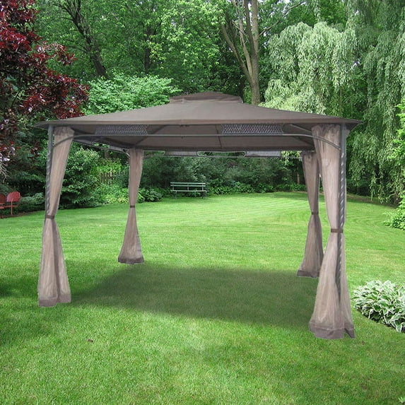 Garden Winds Replacement Canopy Top and Side Mosquito Netting Set for Wind Resistant Gazebo - RipLock 350