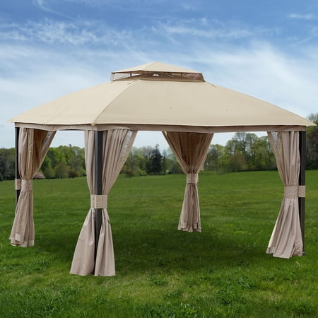 Garden Winds Replacement Canopy Top and Side Mosquito Netting Set for the Privacy Gazebo - Riplock 350