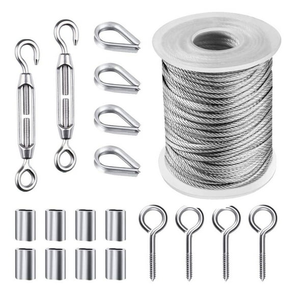 Garden Wire for Sun Shade Tent Installation Railing Decking Fence Anti-Rust 19 Pcs 50 FT Hook & Eye Tensioner Rop