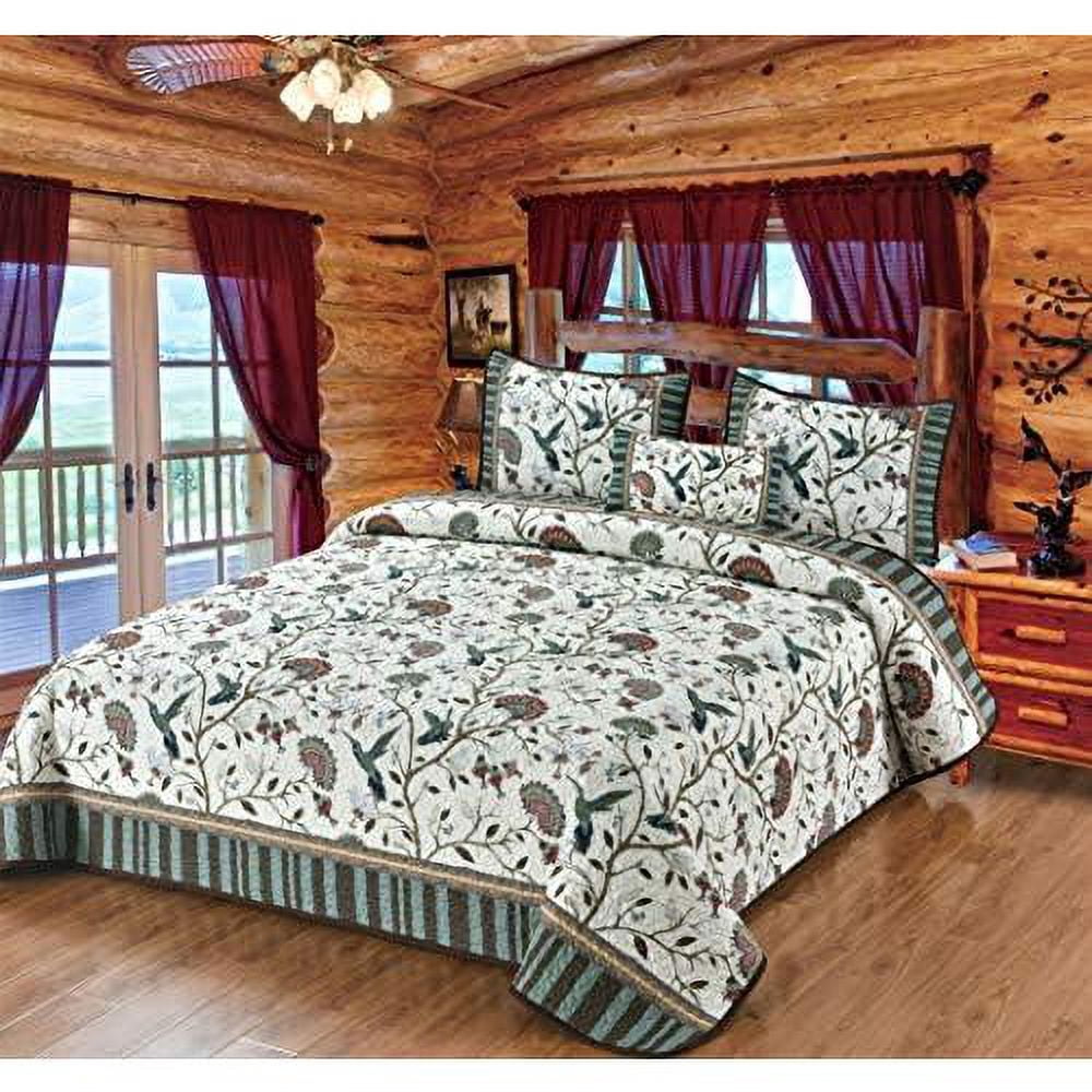 Garden With Humming s Printing 3 Pieces Queen Quilt Set, Quilt With 2 Pillow Shams Rustic Lodge ...