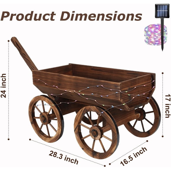 Garden Wooden Decor Rustic Flower Pot,Planters Wagon Indoor Outdoor Backyard Balcony Decor,for Outside Garden Decor Wheelbarrow Planter for (Wooden Wagon with Light)