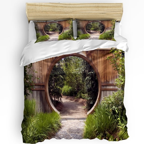 Garden Wooden Door Green Plant Duvet Cover Bed Bedding Set Home Quilt Cover Pillowcases Bedroom Bed
