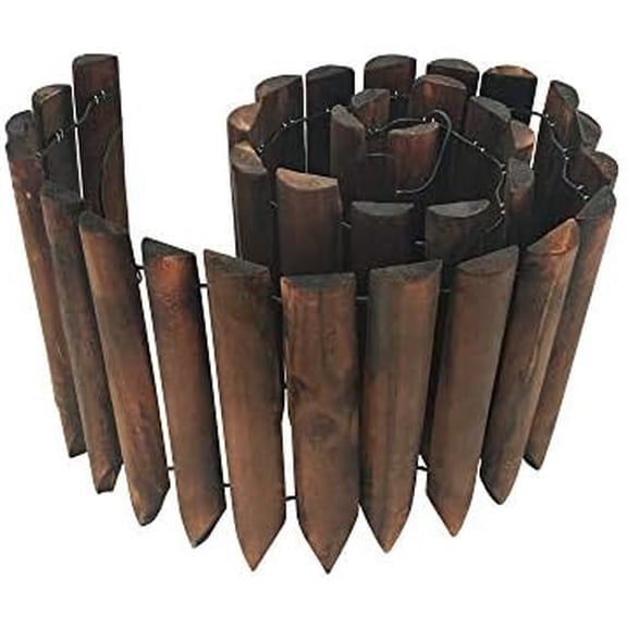 Garden Wooden Short Fence Burnt Wood Finish Outdoor Landscape Edging Flexible Decorative Border - Tree Fence - Spring Garden & Yard Maintenance - 7.9'' H x 42'' L - K619A05