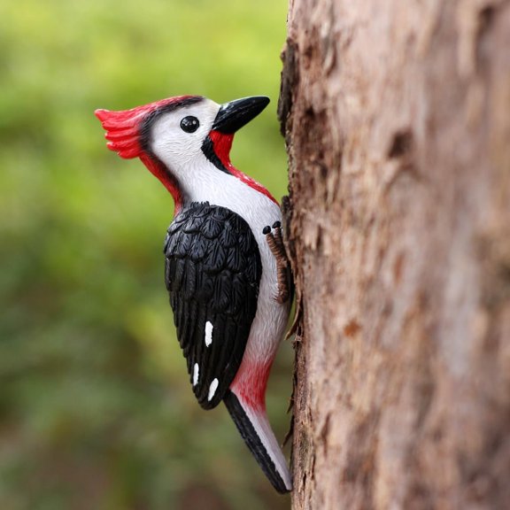 Garden Woodpecker Statue for Tree, 5.7 Inches Cold Cast  Bird Figurine Tree Sculpture Outdoor Decor for Patio Lawn Yard Fence Wall Ornaments
