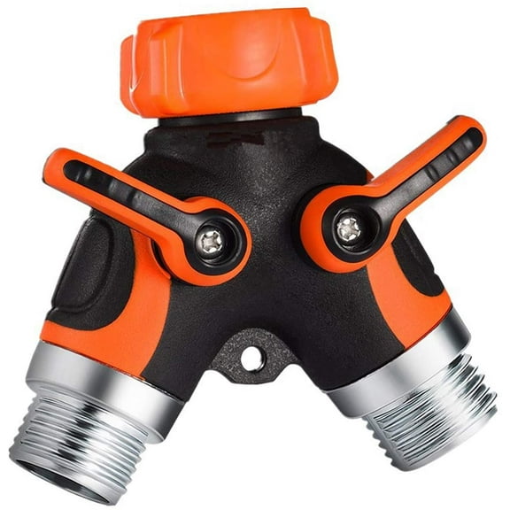 Garden Y Hose Connector Metal Body, Water Faucet Splitter with Comfortable Rubberized Grip, 2 Way Hose Splitter Heavy Duty for Outdoor and Indoor Use Orange