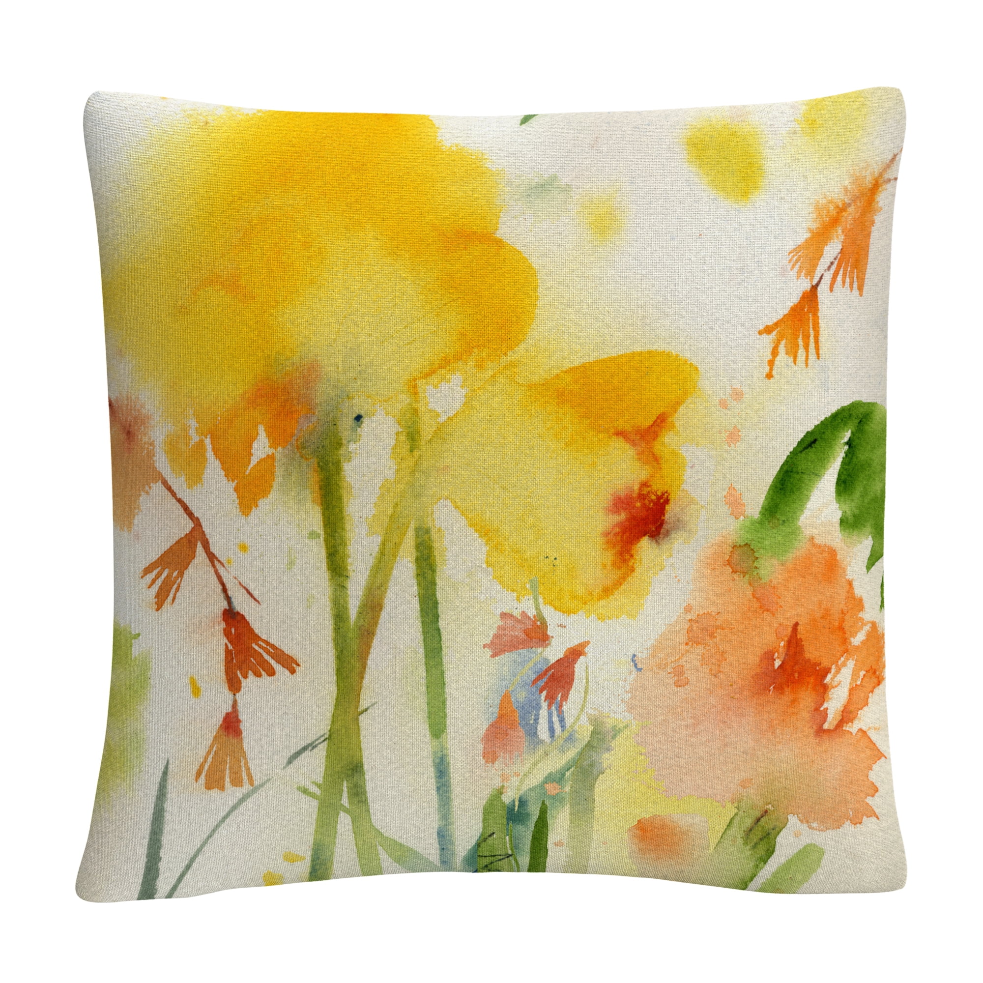 Garden Yellows' Floral Abstract By Sheila Golden 16 X 16 Decorative Throw Pillow
