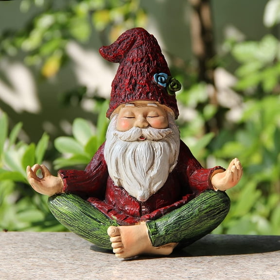 Garden Yoga Gnome Statue, Outdoor Gnomes Figurine with Solar Lights, Knome in Yoga Pose for Garden Decor, Elf Sculptures and Statues for Patio Lawn Yard$$Garden & Patio