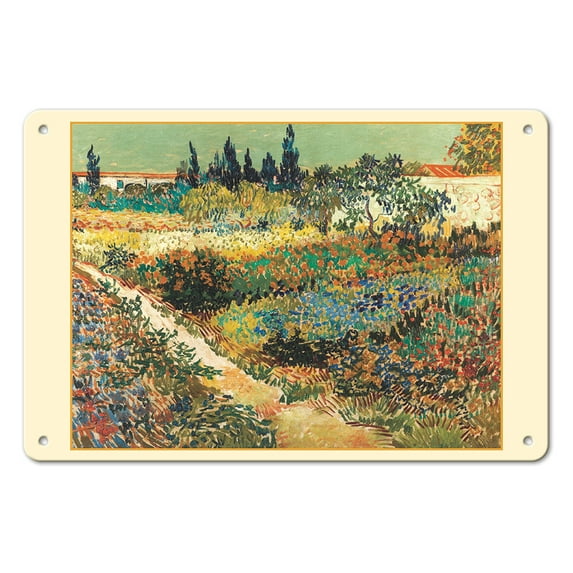 Garden at Arles, France - From an Original Color Painting by Vincent Van Gogh c.1888 - 8 x 12 inch Vintage Metal Tin Sign