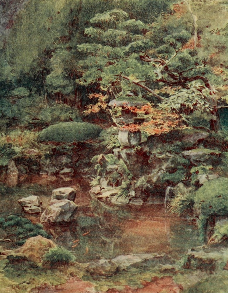 Garden at Ashinoyu Japanese Gardens 1912 Canvas Art - Walter Tyndale (18 x 24)