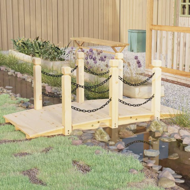 Garden bridge with chain railing 150x67x56 cm solid spruce wood
