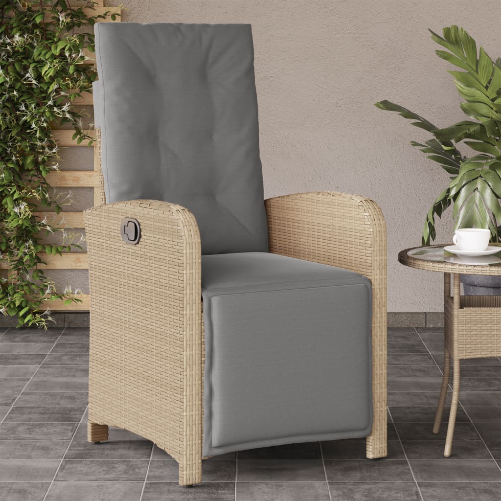 Garden chair with footrest adjustable beige mix poly rattan
