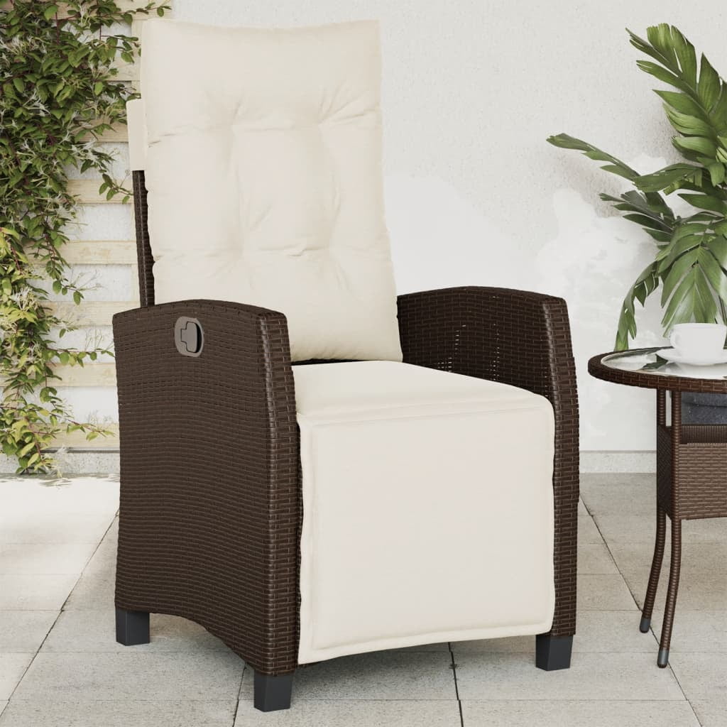 Garden chair with footrest adjustable brown poly rattan