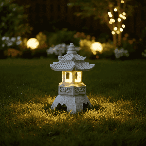 Unbranded Garden Statue Zen Pyramid Lamp - UV Resistant Outdoor Zen Decor - 10.5 in Resin