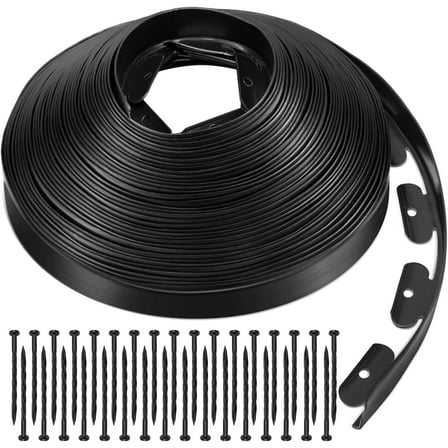 Garden Edging, 100ft No-Dig Landscape edging with 150 spikes for lawn, 2 Inch Tall for Landscaping, Flower Gardens, and Lawn(Black, 100FT)