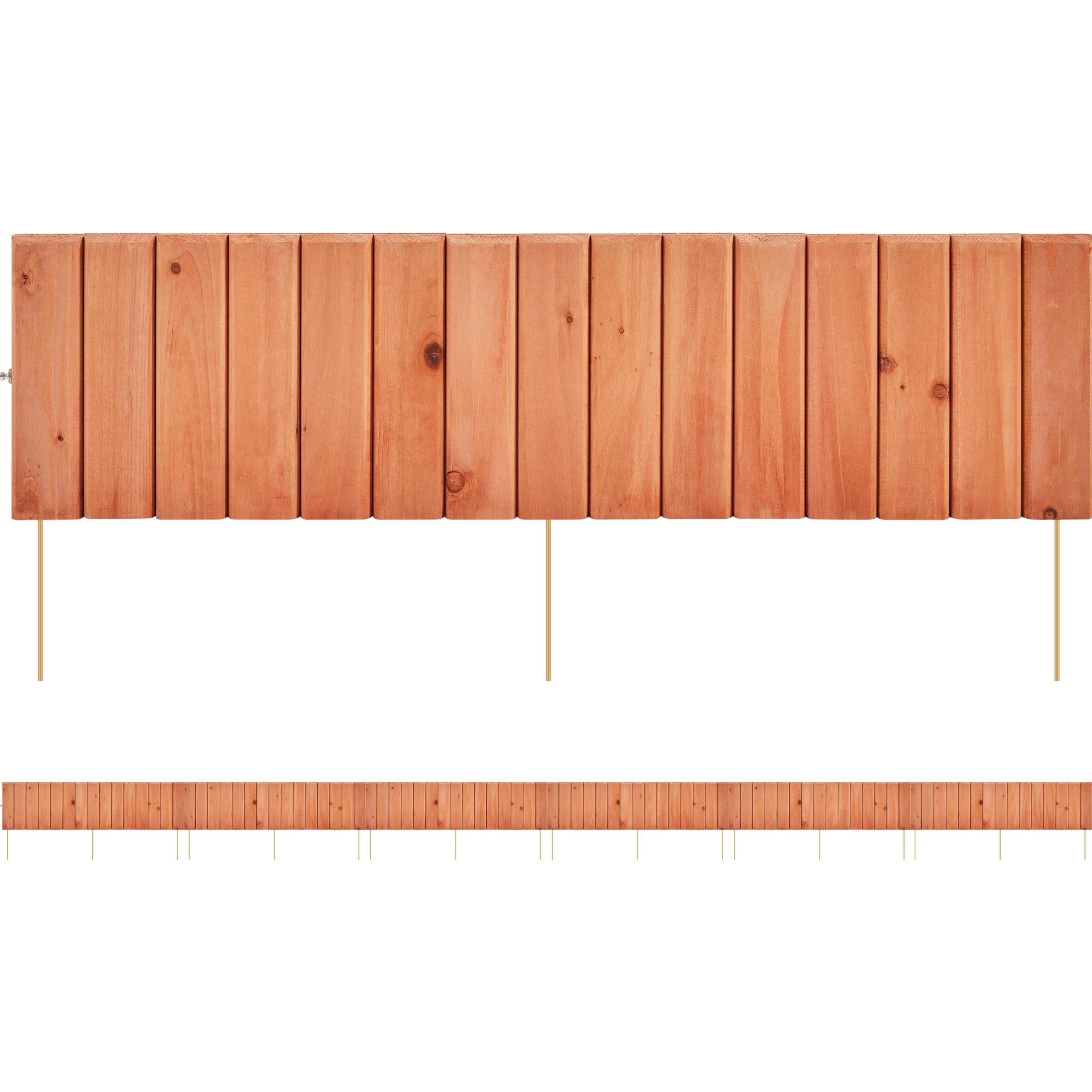 Garden edging border, landscape fence easy to install, durable planter fencing for yard flower bed lawns pathway tree circle, natural wood color, brown