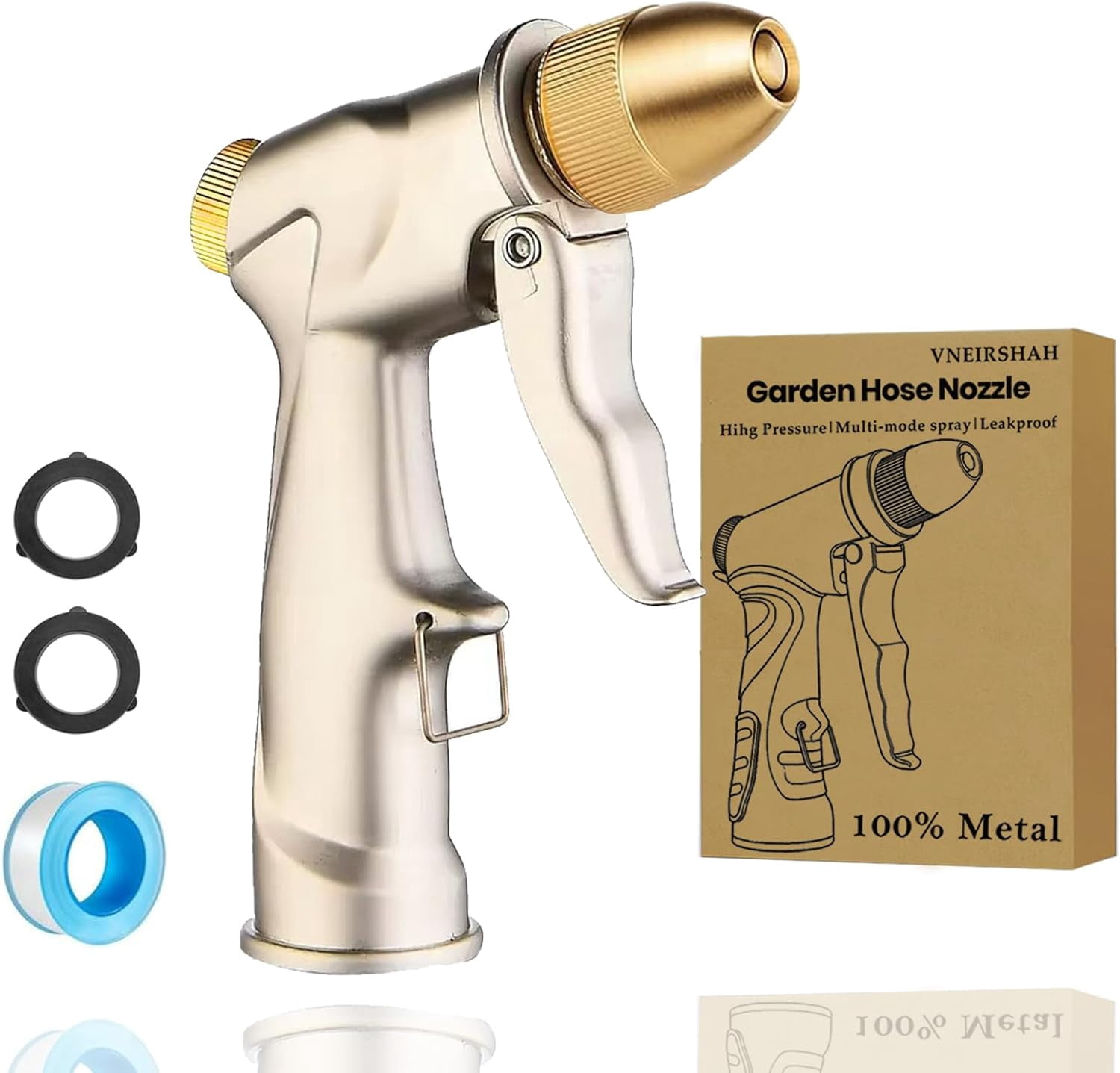 Garden hose nozzle spray,all metal heavy-duty hand-held high-pressure water nozzle,with a variety of adjustable spray modes,suitable for watering plants, yards, car washes,pets and windows