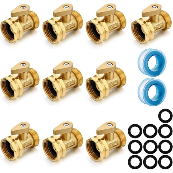 Garden hose shut off Valve- 3/4”Heavy Duty Brass Shut Off ball Valve Garden Hose Connector 10 Set