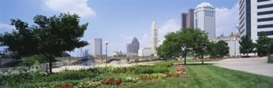 Garden in front of skyscrapers in a city Scioto River Columbus Ohio USA Canvas Art - Panoramic Images (36 x 12)