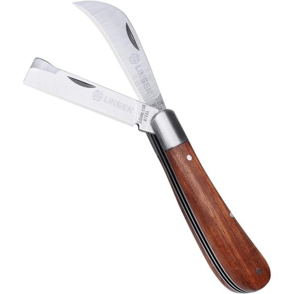 Garden knife and Grafting Knife with double blade for Left & Right Handed Use,The classic design with confort rosewood handle and Stainless Steel Sharp balde