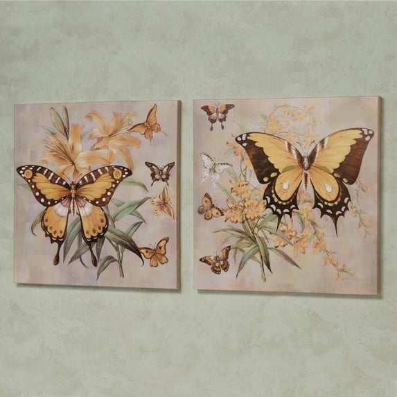 Garden of Butterflies Canvas Wall Art Yellow Set of 2