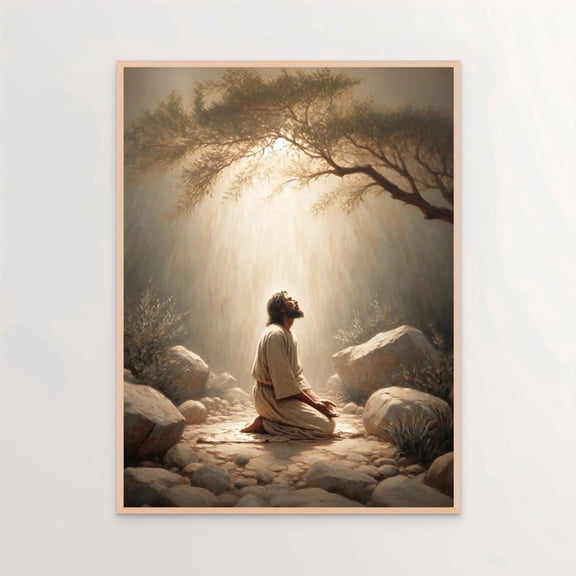 Garden of Gethsemane Jesus Praying Spiritual Artwork, Unframed Paper Poster 8x10in