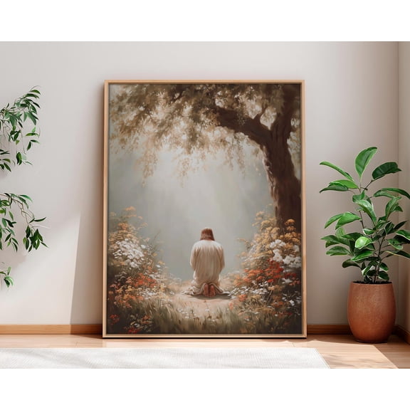 Garden of Gethsemane Jesus Praying Wall Art Christian Bible Religious Decor, Unframed Paper Poster 8x10in