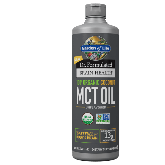 Garden of Life Dr. Formulated Brain Health Supplement, 100% Organic Coconut MCT Oil Liquid, 16oz